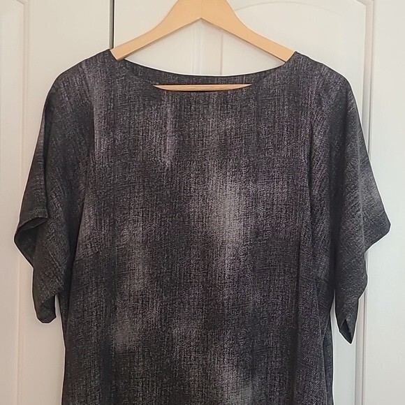 Eileen Fisher Hazy Print Silk Shift Dress Kimono Sleeves Size XS Bateau Neck - Picture 4 of 10